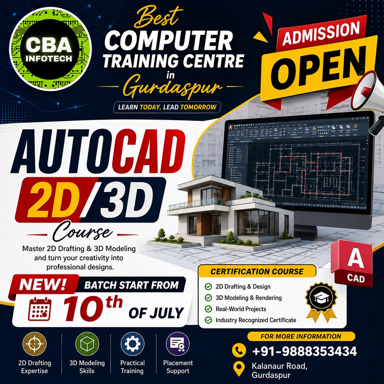 auto cad 2d 3d course at cba infotech
